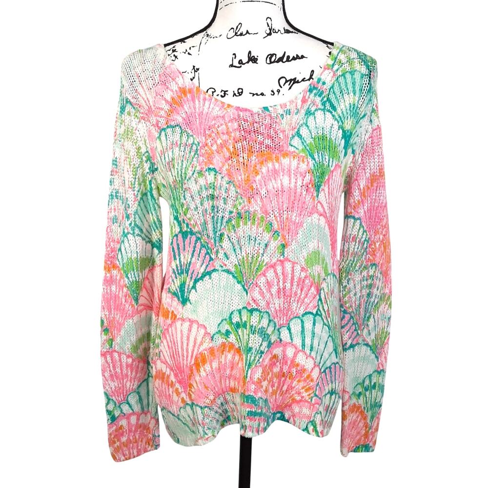 Lilly Pulitzer Small Armory Sweater Scoop Neck O Shello Womens M Ocean Seashell